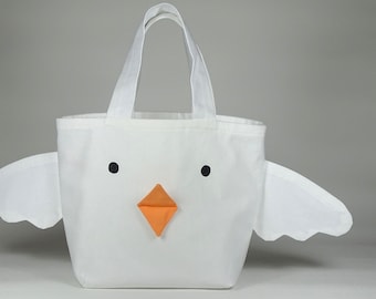 Easter basket chick tote bag cotton white