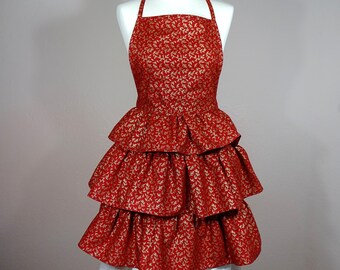 Women’s full apron Pin-up Retro Style Christmas tiered red gold