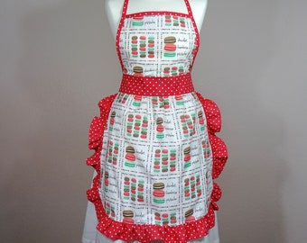 Women’s full apron Pin-up Retro Style macaron pink polkadot print