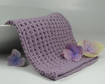 Hand knitted dish cloth medium wash cloth - soft cotton lavender light purple