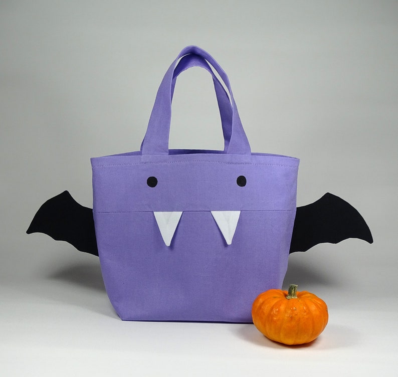 Halloween Trick or Treat Bag Bat Tote Bag Purple Etsy