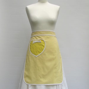 Women’s Pin-up Retro Style Half Apron Simple with Heart Pocket and Binding Yellow Handmade