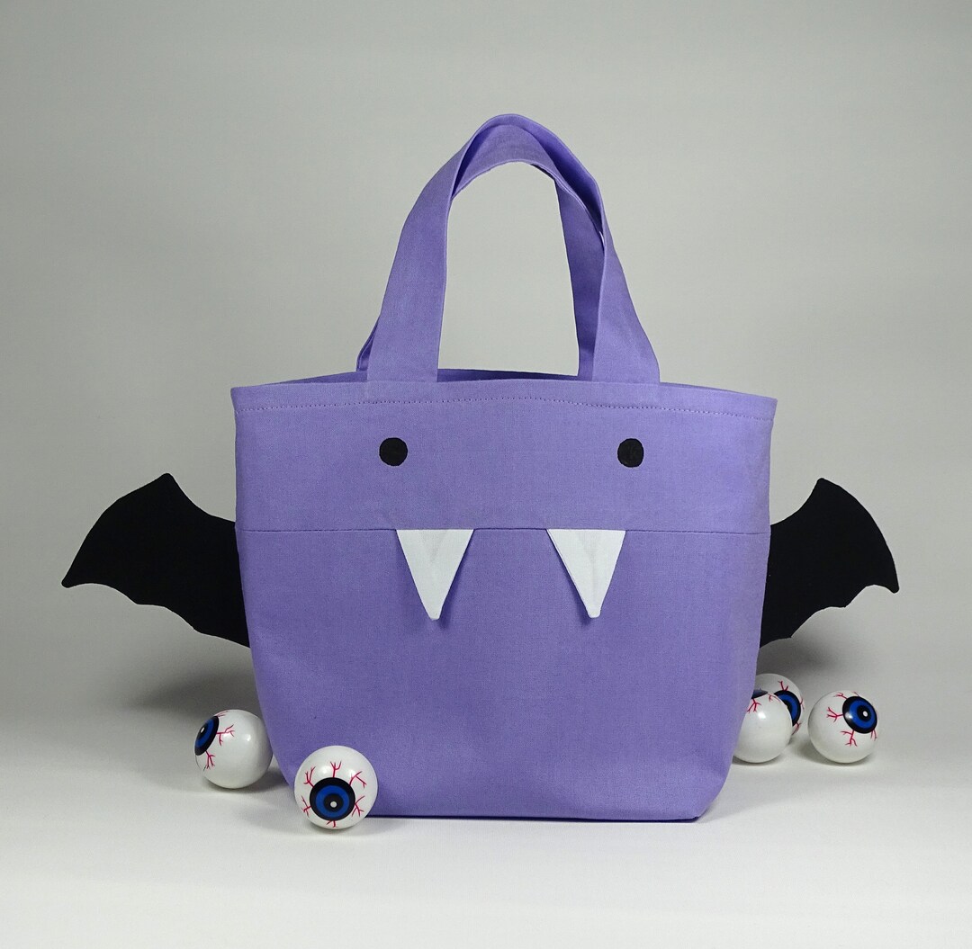Halloween Trick or Treat Bag Bat Tote Bag Purple Etsy