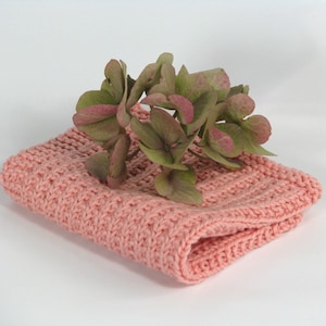 Hand knitted dish cloth medium wash cloth - soft cotton peach