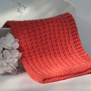 Hand knitted dish cloth medium wash cloth - soft cotton coral