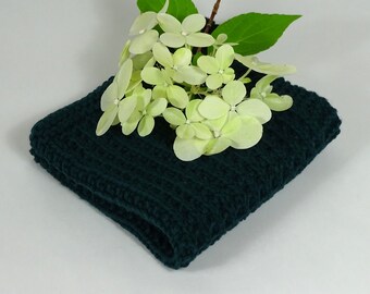 Hand knitted dish cloth medium wash cloth - soft cotton bottle green