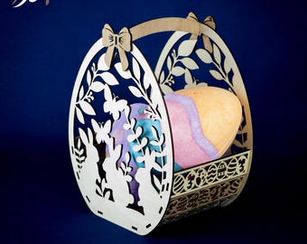 Panier de Pâques en bois – Montage DIY ou prêt à l’emploi – Naturel, bruni ou bicolore – Cadeau enfant - Fabriqué en France