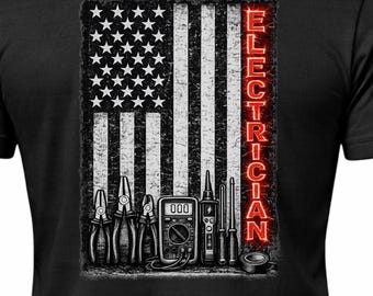 Electrician T-Shirt: American Flag, Skilled Trades Graphic Tee
