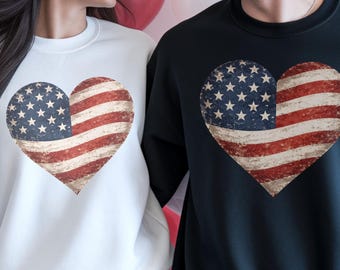 American Flag Heart Sweatshirt | Distressed USA Patriotic Crewneck