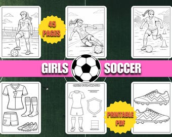 Dibujos para colorear de fútbol femenino (PDF imprimible) – Diseñador de camisetas – Descarga instantánea deportiva para niños