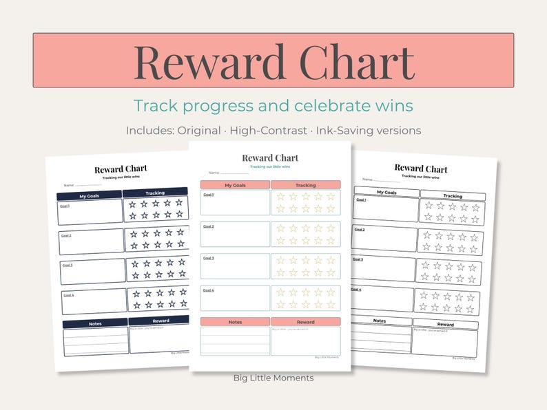 Rewards Progress Report Reward Chart Printable | Star Chart Habit Tracker for Kids & Adults ...