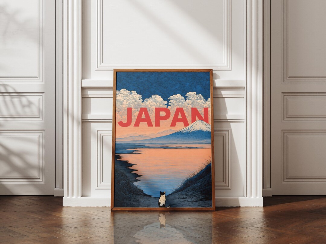 Cat Overlooking Mount Fuji Wall Art – Japanese Inspired Minimalist ...