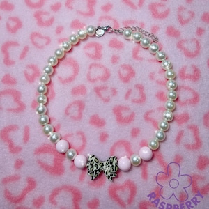 Princess leopard bow necklaces ~ kawaii hime gyaru