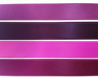 5/8" Satin Double-Face Ribbon - Purple Burgundy Fuchsia Shades 3/10/20 yds