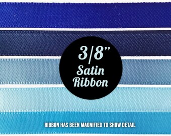 3/8" Satin Ribbon - BLUE SHADES 20yds - Choose your color