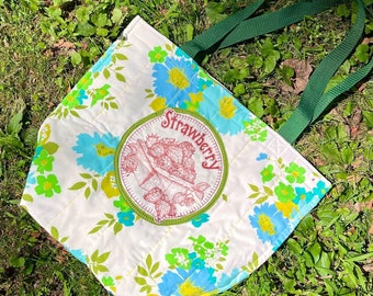 Handmade Quilted Vintage Fabric Tote Bag with Strawberry Patch