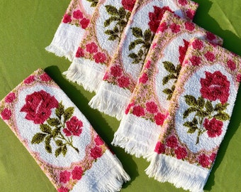 Set of 6 NOS Cannon Pink Rose Hand Towels