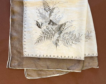 Vintage Fern and Leaves Design Sheer Scarf