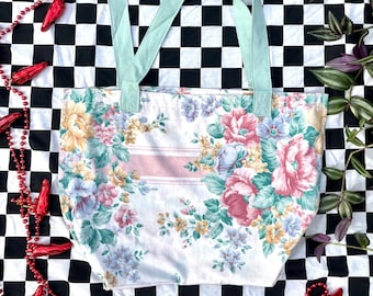 Handmade Pastel Floral Upcycled Pillowcase Tote Bag