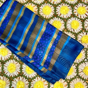 Vintage Blue and Gold Asymmetrical Striped Scarf