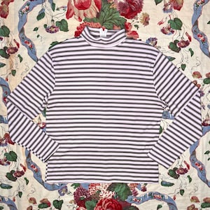 Vintage Mod Cream Horizontal Striped Zip-Up Turtleneck Sweater image 4