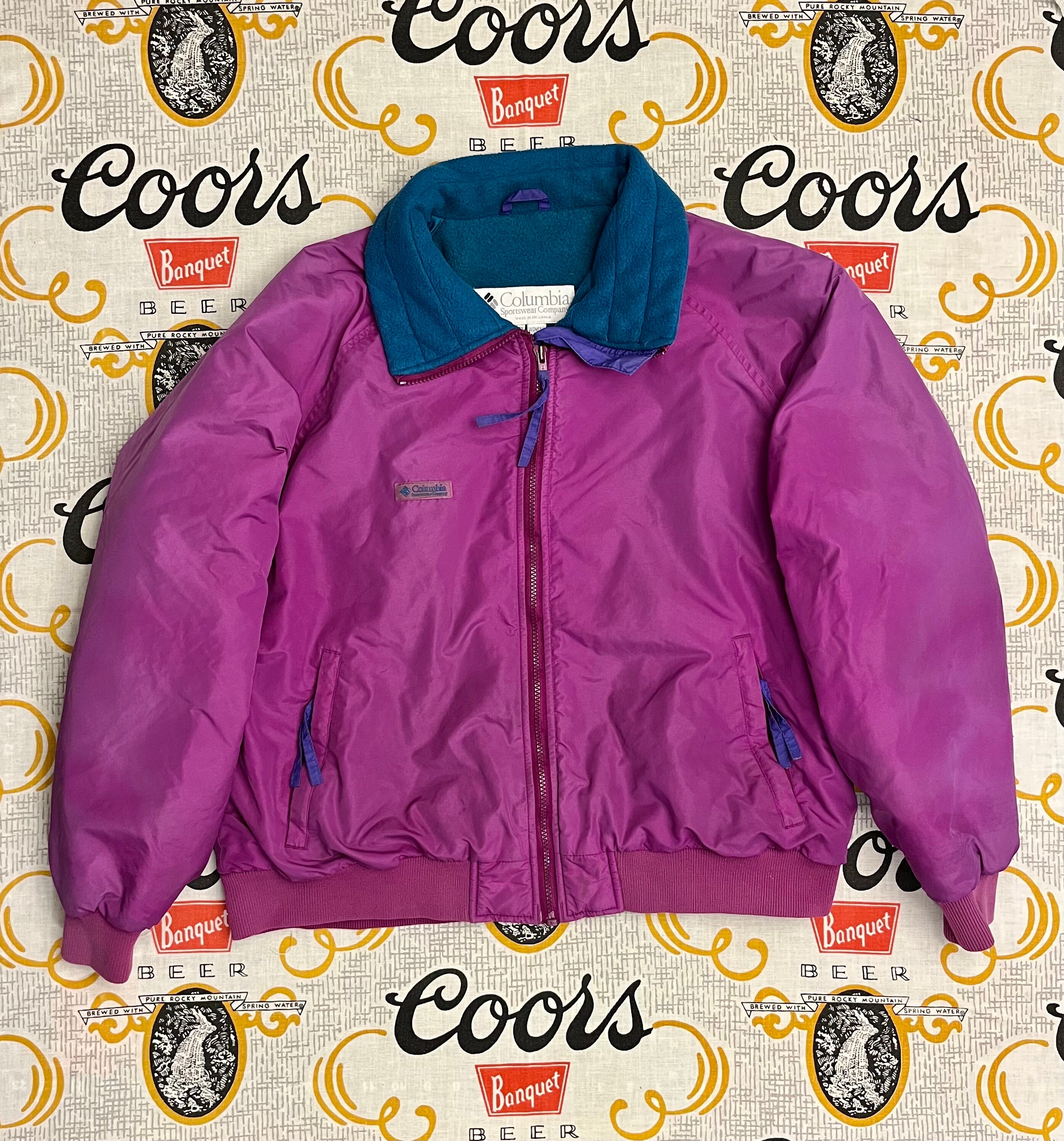 Veste Bugaboo Columbia Vintage Années 90 - Noir/rose/vert Fluo, Taille L, Nylon, Occasion Bon état
