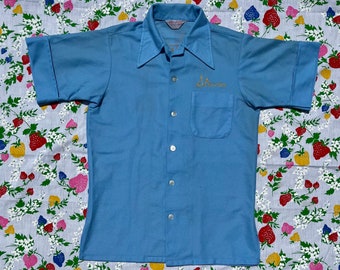 60s〜 King Louie Bowling Shirt USA stitch Vtg 60s Bowling Shirt Embroidered Stitch Royal Blue Size L