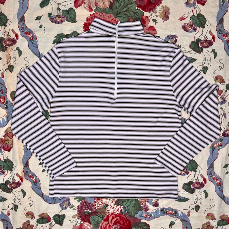Vintage Mod Cream Horizontal Striped Zip-Up Turtleneck Sweater image 5