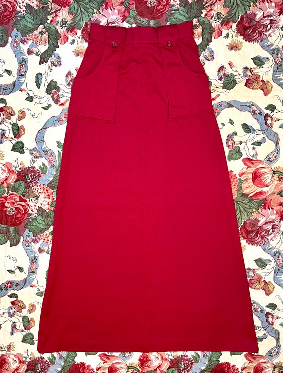 Vintage 60/70’s Bright Red High Waisted Maxi Skir… - image 3