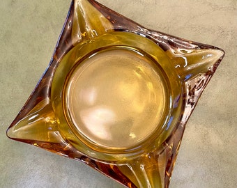 Vintage Anchor Hocking Pointed Square Yellow Glass Ashtray