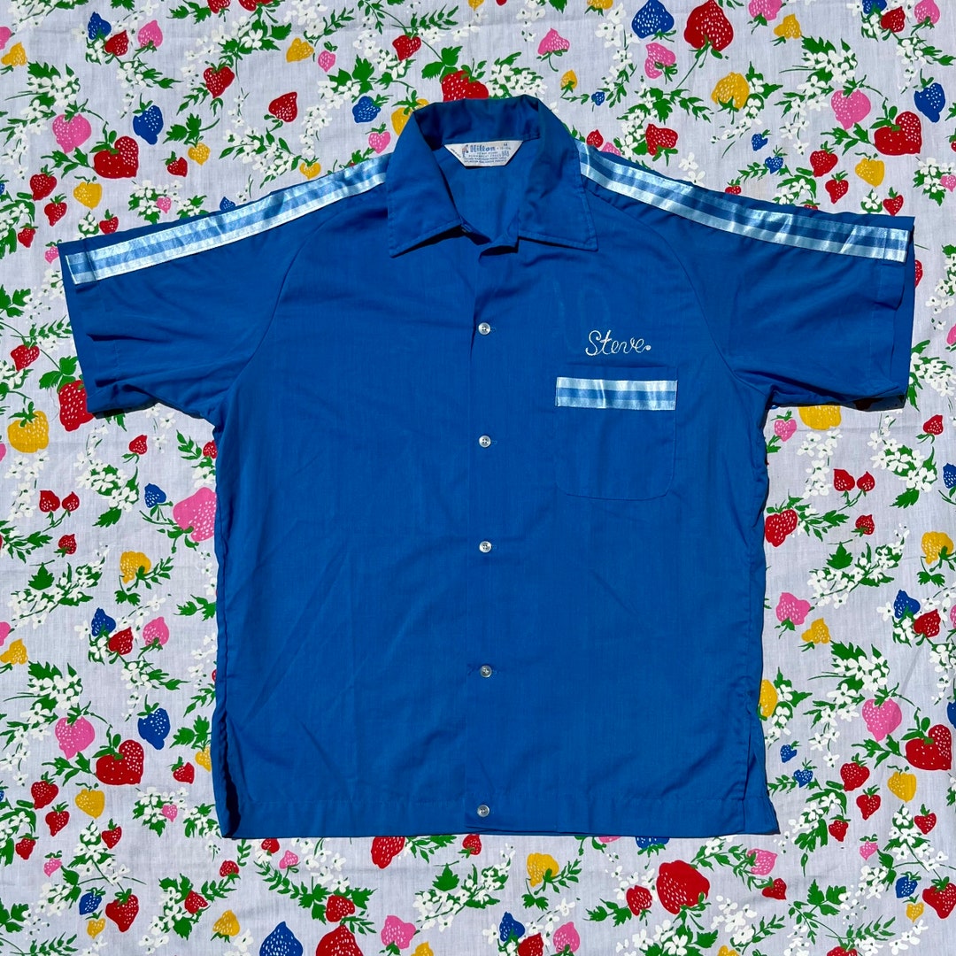 Vintage Blue Print Button Shirt Short Sleeve