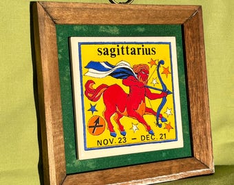 Vintage Framed Sagittarius Tile Wall Art