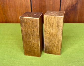 Vintage Squared Teak Wood Salt & Pepper Shakers