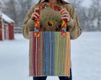 Upcycled Boho Quilted Tote Bag with Padded Straps