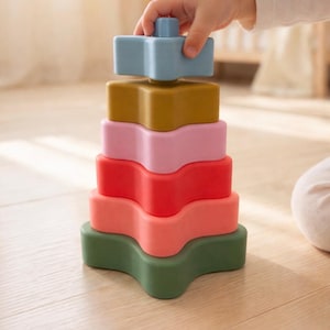 シリコン製積み木スター - モンテッソーリ感覚玩具（赤ちゃん・幼児向け） - 非毒性・BPAフリーの食品グレードシリコン製