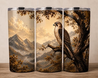 Capa para copo térmico Majestic Falcon Mountain, estampa de sublimação da vida selvagem do outono (download digital)