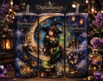 Gothic Fantasy Witch Tumbler, Crescent Moon Witchcore Drinkware, Magical Halloween Cup