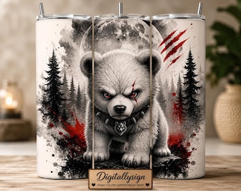 Adesivo para copo térmico com estampa de urso polar e floresta lunar por sublimação (download digital)