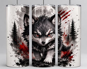 Adesivo para copo térmico Lobo de Inverno PNG, Design de Sublimação Sem Emenda, Copo com Tema de Animal Selvagem (Download Digital)