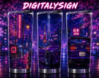Adesivo PNG para copo térmico JDM Purple Supra | Design Cyberpunk de anime Tokyo Sakura (Download digital)