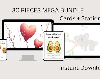 Punny Valentine's Day Cards and Stationery Set Digital Download
