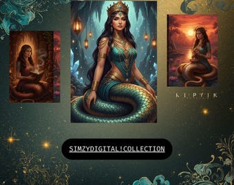Shahmaran Goddess Art Print, Mythical Snake Queen Home Decor (Digital Download, PDF, JPG, PNG)