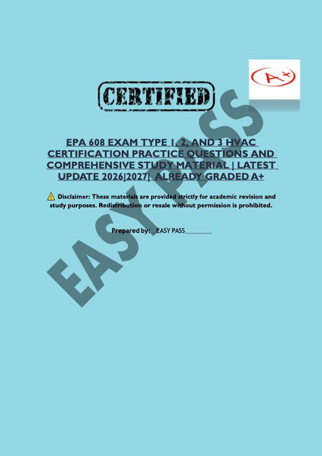 2026 EPA 608 Exam Type 1, 2, and 3 Practice Questions and Comprehensive ...
