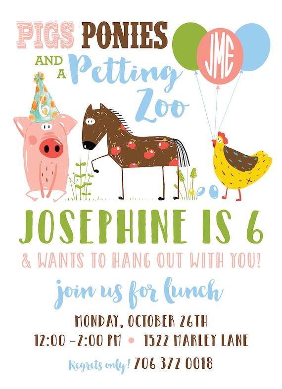 Petting Zoo Birthday Invitation Custom Party Invitations Etsy
