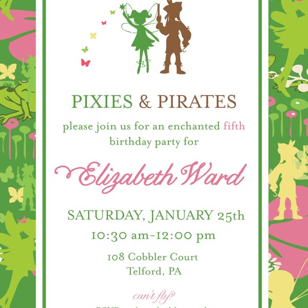 Pixies and Pirates Invitation- Tinkerbell