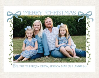 Blue Ribbon Garland Christmas Card