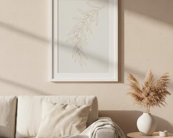 Spiral Olive Branch Line Art Print | Botanical Wall Art Minimalist | Digital Download | 8x10 11x14 16x20 A4 Printable