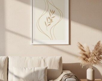 Elegant Olive Branch Line Art Print | Botanical Wall Art Minimalist | Digital Download | 8x10 11x14 16x20 A4 Printable