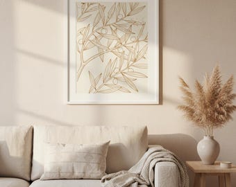 Olive Branch Line Art Print | Botanical Wall Art Minimalist | Digital Download | 8x10 11x14 16x20 A4 Printable