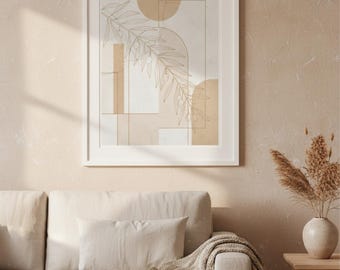 Olive Branch & Geometric Shapes Line Art Print | Botanical Wall Art Minimalist | Digital Download | 8x10 11x14 16x20 A4 Printable